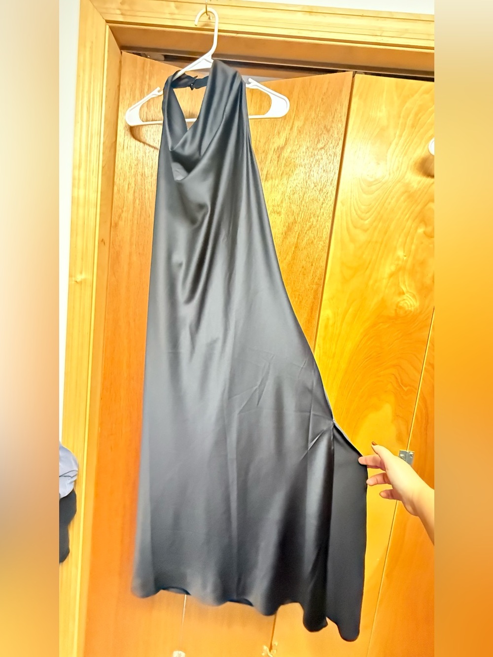 River Island Satin Halter Midi Dress in Black